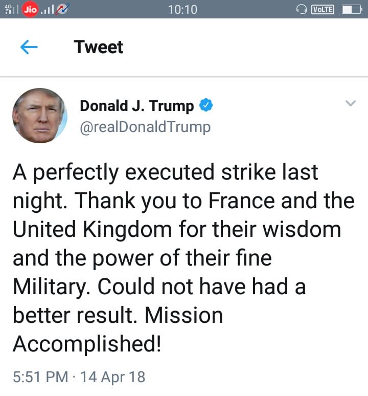 jillabalaTN69's tweet photo. After Attack @realDonaldTrump tweet #humanityisfailed in #Syria_104_Missile_Attack #WarField #3rd_world_war_may_be_begin #praysyria😭😭😭😭😭😭 @rameshlaus https://t.co/UkVvHinzGo