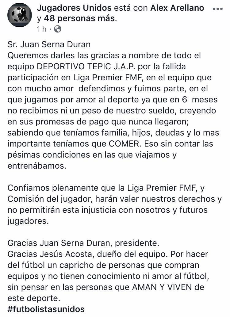 PacoGuillenMX's tweet photo. 🌐 JUGADORES DEL DEPORTIVO TEPIC se postulan en contra de la Directiva del Deportivo Tepic JAP. 

Cheque usted: https://t.co/2v9wgNUGSw