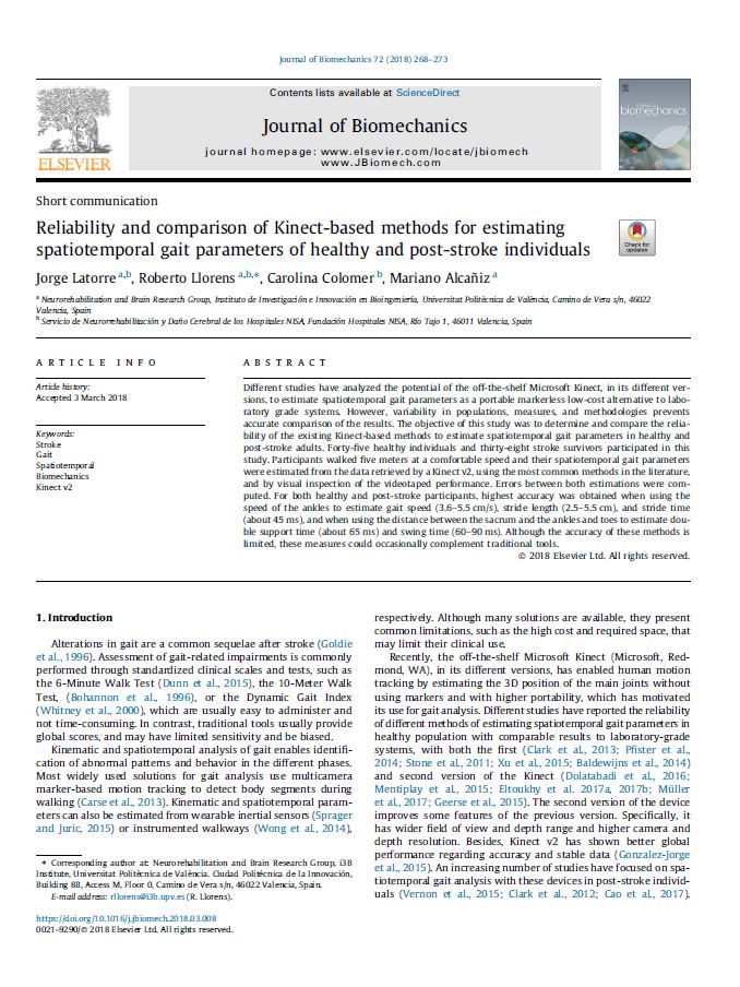 NRHB_group's tweet photo. Our last 📰 is out! In this study we determined the reliability of the most widely-used methods to estimate spatiotemporal gait parameters of healhty and post-stroke individuals with the Kinect v2. 🗣🚶🏃📹 More information at:
https://t.co/SsH1SVxqoq https://t.co/GEDSTVude0