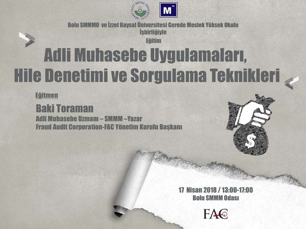 FraudAuditCorp's tweet photo. FAC Bolu'da farkındalık eğitimi düzenliyor!

Adli Muhasebe Uygulamaları hakkında daha fazla bilgi sahibi olabilmek; hile denetimi ve sorgulama teknikleri hakkında yeni nesil uygulamaları öğrenmek istiyorsanız Bolu'daki eğitime katılabilirsiniz. https://t.co/qGB4qlFPOb