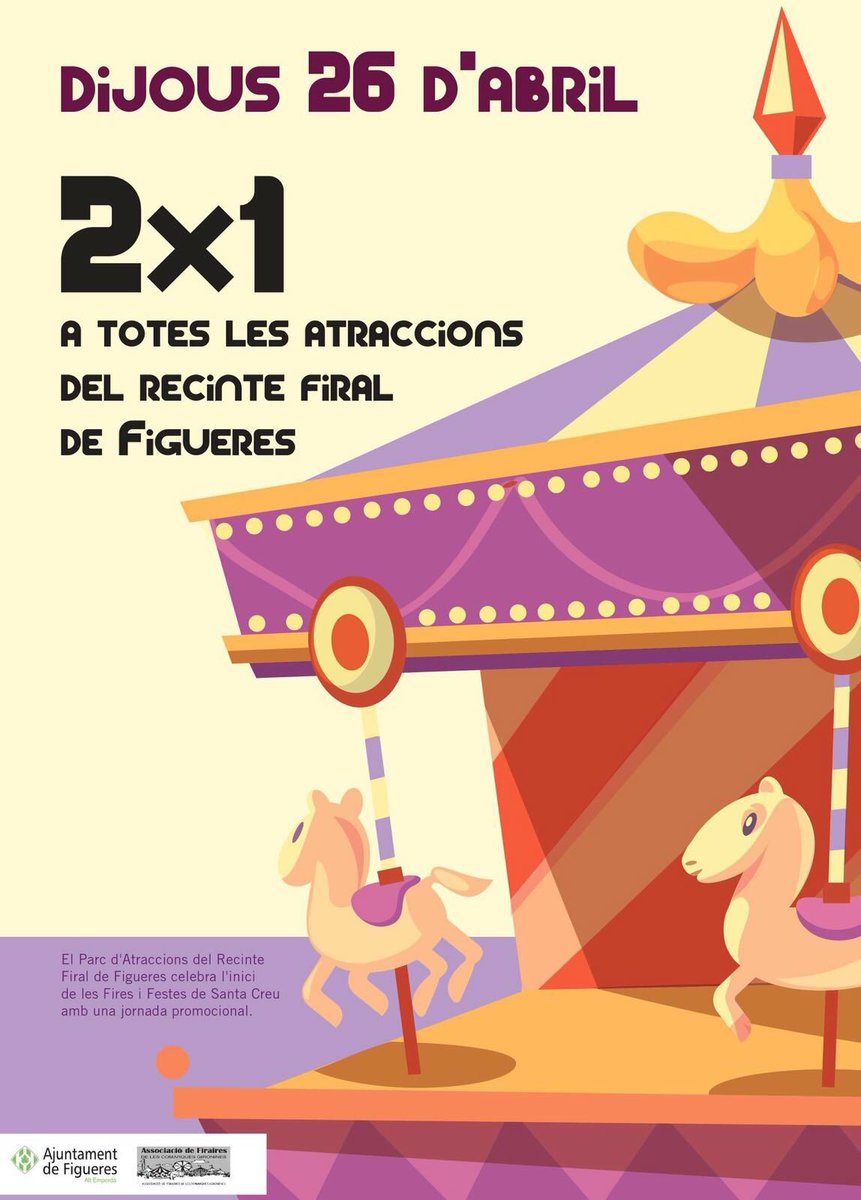 Fires de la #SantaCreu2018 a #Figueres
del 27 d'abril al 6 de maig 
vine a gaudir el 26 d'abril 
del 2X1 a totes les atraccions del Recinte Firal 
#altemporda #Girona <a href="/alt_emporda/">Alt Empordà⚓☀🐬</a>