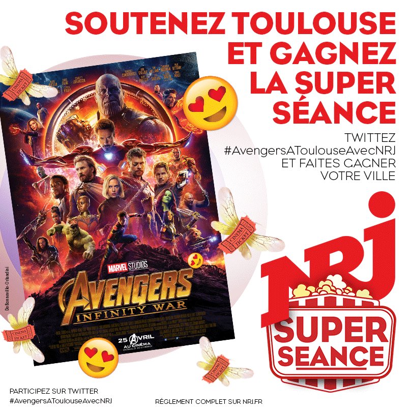 NRJToulouse's tweet photo. Soutenez Toulouse et gagnez la Super Séance NRJ du film "Avengers: Infinity War" ! Tweetez 
#AvengersAToulouseAvecNRJ  ! https://t.co/FRv3gXyyNl