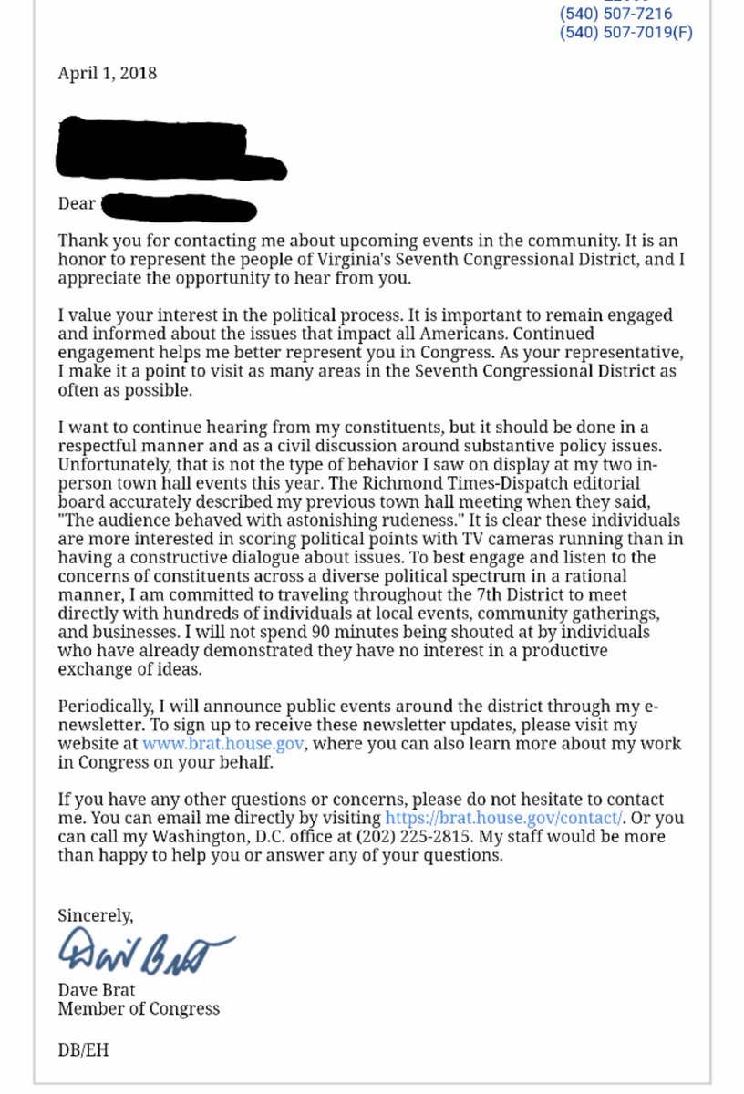 My_Elbow_Room's tweet photo. Sent an email to #VA07 GOP Rep Dave Brat for credential info of the 30 "stakeholders" for -his- roundtable re gun violence/school safety issues, & re town halls.
This whinny, outdated, hypocritical, zero substance response, completely cuts off any productive exchange.#BratWorst https://t.co/uhWK8nBB07