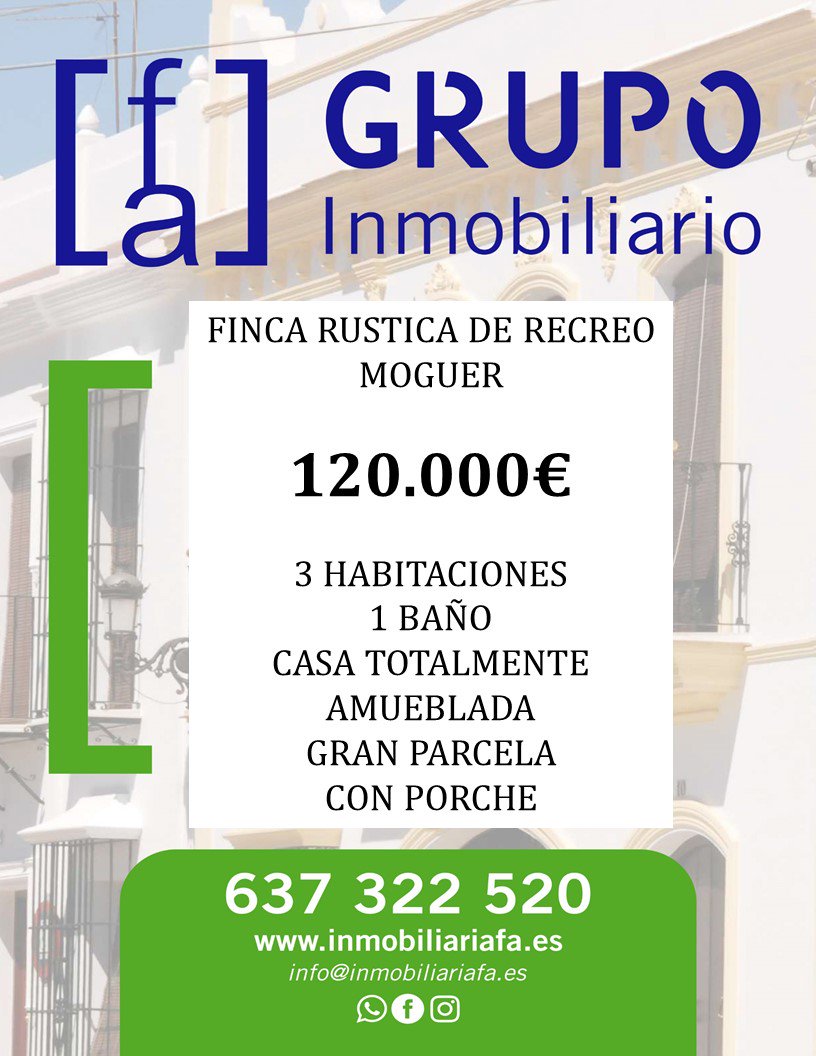 InmobiliariaFa's tweet photo. Fincas Rústica de recreo en Moguer 
con una casa totalmente amueblada, 3 habitaciones y un baño. Gran parcela con porche. https://t.co/7l83ZdlAIe
