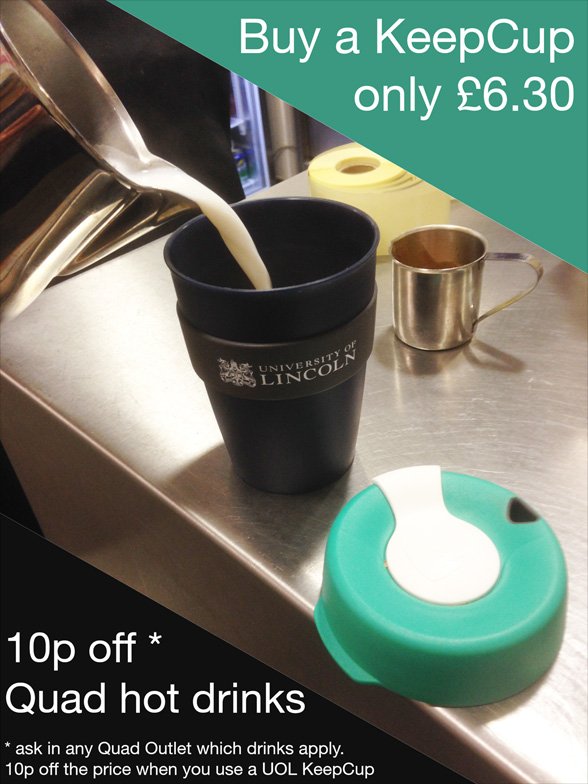 It's #UKCoffeeWeek - make this your week to invest in a KeepCup and help do your bit in reducing the amount of coffee cups thrown away each week. Buy yours at @quadcatering outlets around campus!