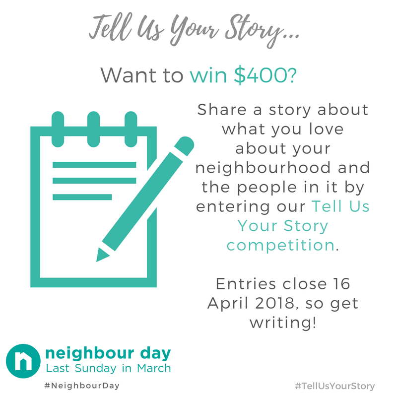 RelationshipsWA's tweet photo. Today is the LAST day to win $400! Enter our Tell Us Your Story Competition by writing just 250 words or less on what you love about your #neighbourhood and the people in it. State and territory winners will take home $100 each! https://t.co/sdMV9mYXIe https://t.co/E9ONMsuv3c