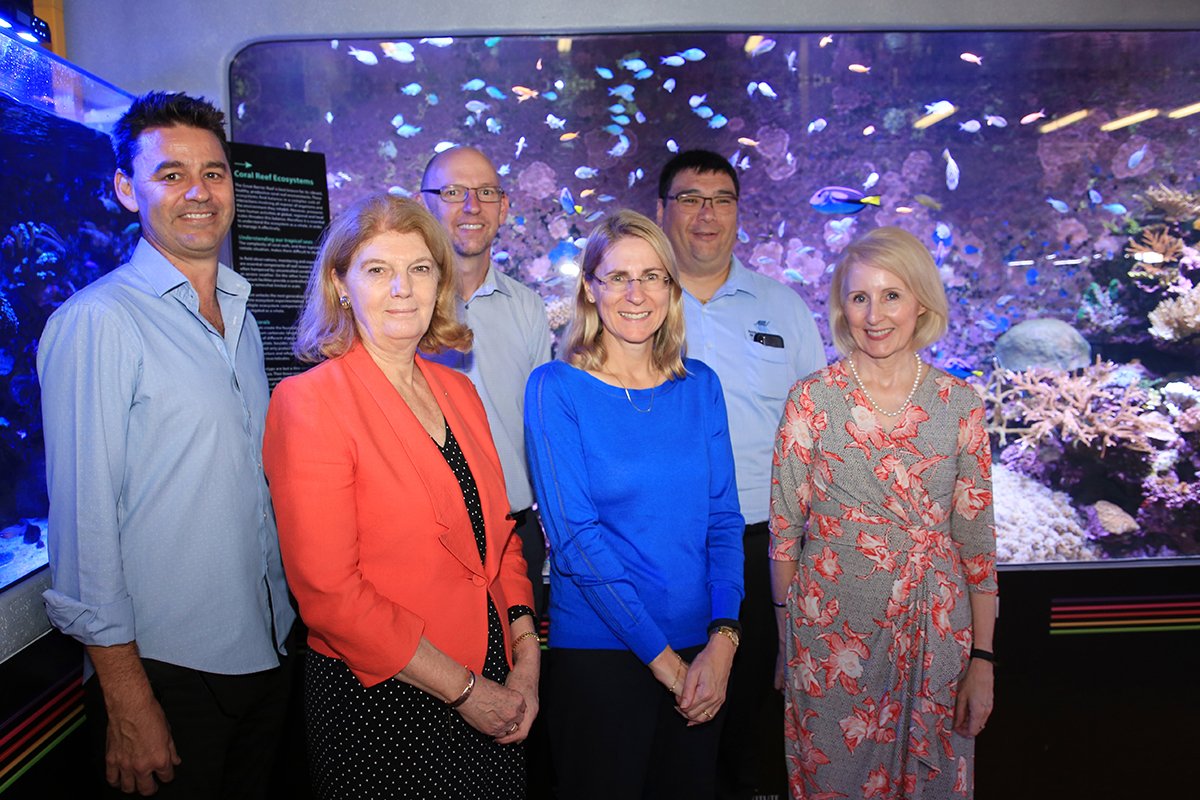 aims_gov_au's tweet photo. It was a pleasure to welcome the Secretary for Industry, Innovation and Science Dr Heather Smith with The Hon Penelope Wensley AC and Prof Sandra Harding from the AIMS Council, to our Townsville headquarters today. https://t.co/offBdkOBjn