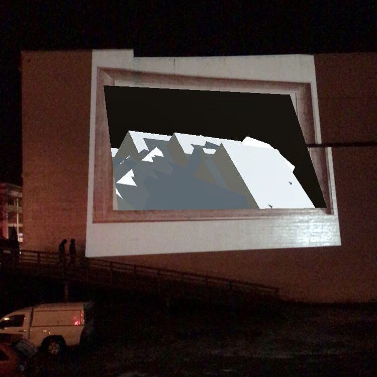 JeffMihalyo's tweet photo. A building-size #projection of an #augmentedreality target and its #AR overlay . #illuminart #astoriaoregon #workshop3d #artportal https://t.co/y4fJ6X9VrS