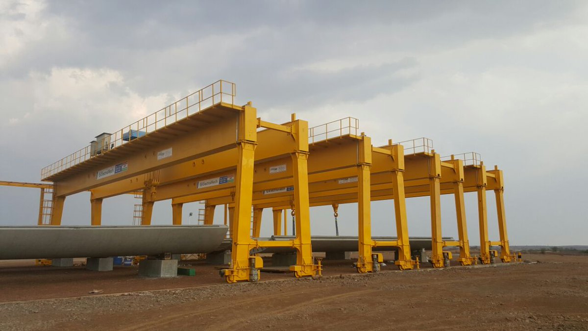 Proudly standing like an army of sentinels are these cranes from ElectroMech.
These are 4 nos. of 32t SWL DG Gantry cranes supplied to a company involved in manufacturing concrete precast columns for wind turbines.
Visit us at emech.in
#ElectroMechEverywhere,
