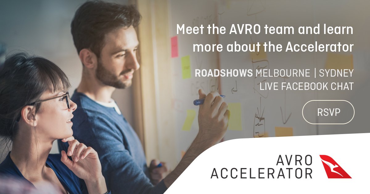 StartupDailyANZ's tweet photo. Want to see if your startup is a perfect fit for Qantas? Meet the #QantasAVRO &amp; @Slingshotters teams at one of the upcoming Melbourne and Sydney roadshows: https://t.co/Khr8rIKUkg [Sponsored] https://t.co/o05smHylqU