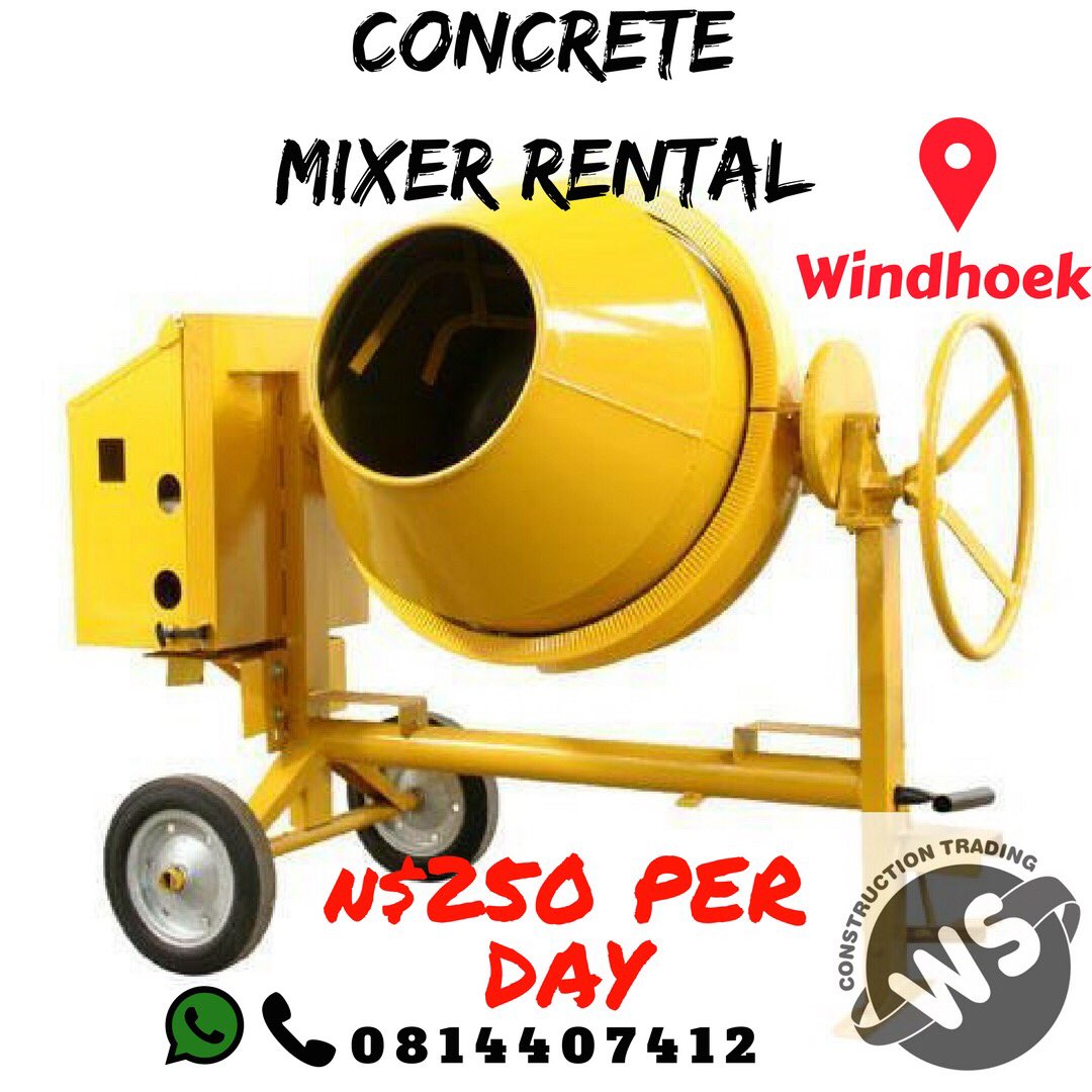 ConstructionNam's tweet photo. We hire out concrete mixer in Windhoek And Okahandja, N$250 per day but rate can come down depending on how long you hire it. Call us today 0814407412 https://t.co/IztizuuFja
