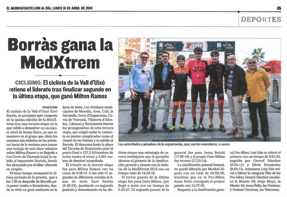 pplavall's tweet photo. 🚴‍♀️ Enhorabona al valler Xavi Borràs, guanyador de la MedXtrem 
@elmundocs https://t.co/IGmsazHetl