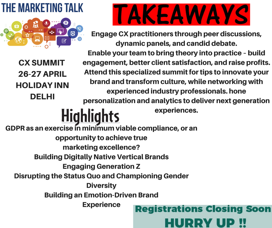 Programicasia1's tweet photo. Join the Conference on April 26-27, 2018- #HolidayInn, #NewDelhi
9 Days to go for #India's #Biggest #CX #Summit
#THEMARKETINGTALK
For further details, log onto https://t.co/KSlWoCqe6b or reach us at +91 124 449 7530.
#customer #experience #programic #asia https://t.co/SN7HfgZCnO