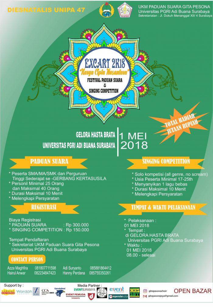 EXCART 2K18 Festival Paduan Suara &amp; Singing Competition Se-Gerbang Kertasusila event.narema.id/acara/excart-2…
