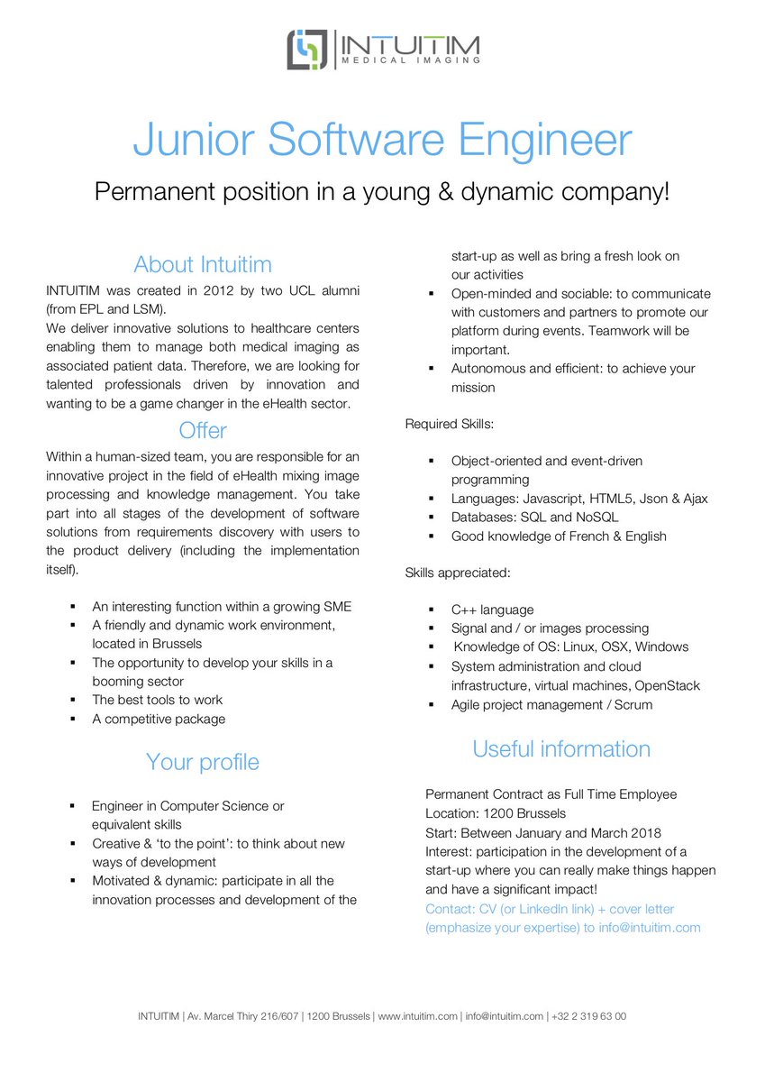 vnicolas1024's tweet photo. If you know a super computer specialist looking for a job full of challenges in a cool and innovative Belgian SME, talk him about Intuitim 😁
Thanks for RT https://t.co/wNTy2W19cW