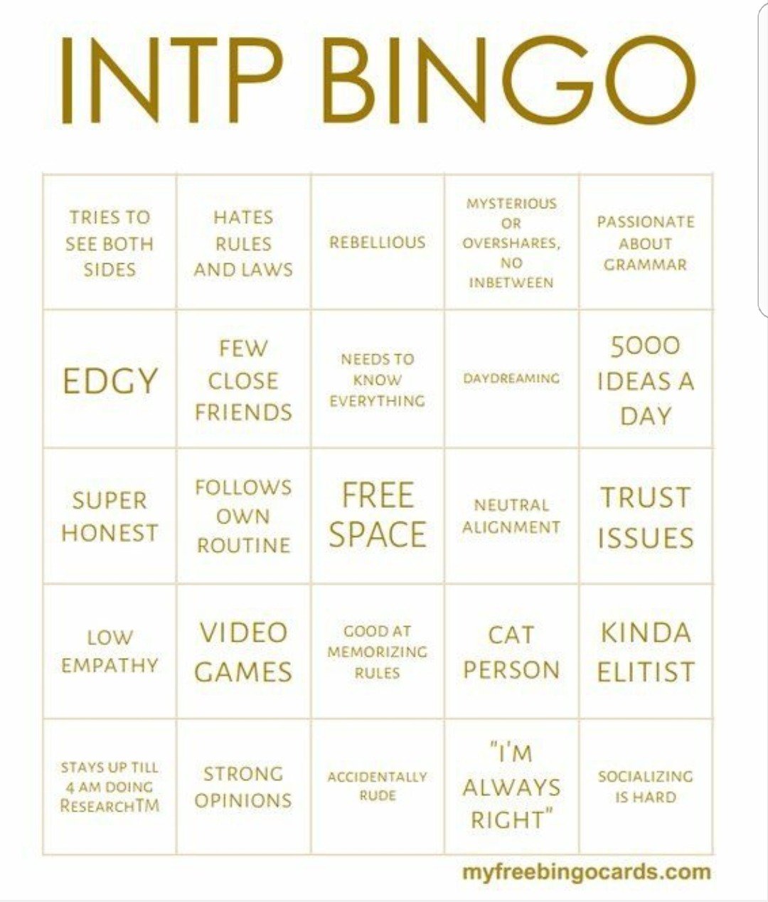 Bingo Series - INTJ bingo!