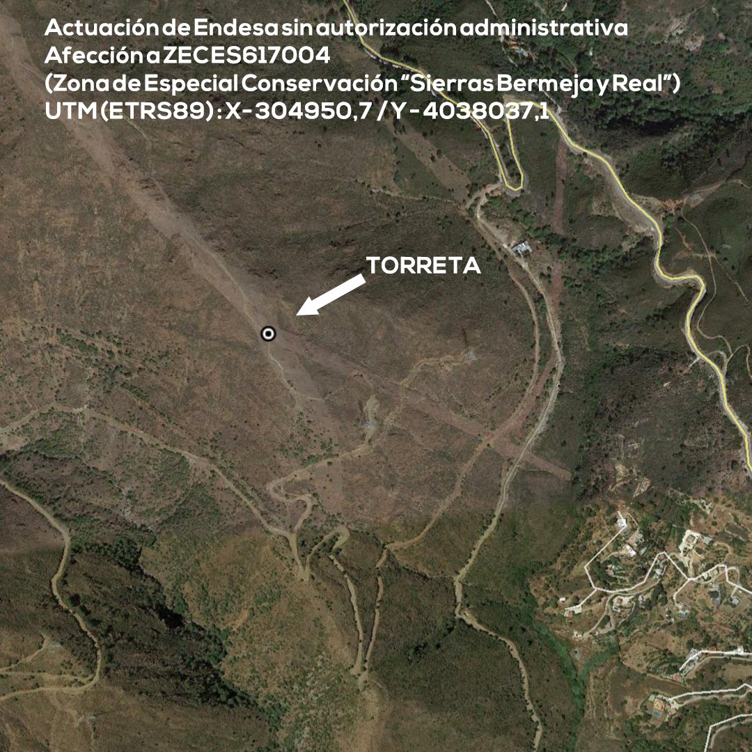 SierraBermejaPN's tweet photo. EL DESTROZO ES ENORME. Sin autorización administrativa e incluso contraviniendo la prohibición q tenía, este pasado sábado @Endesa ha abierto 1 carril con maquinaria pesada en #SierraBermeja para reparar una torreta eléctr en una ZEC  y Reserva la Biosfera. No puede quedar impune https://t.co/u1WBC4XRYM
