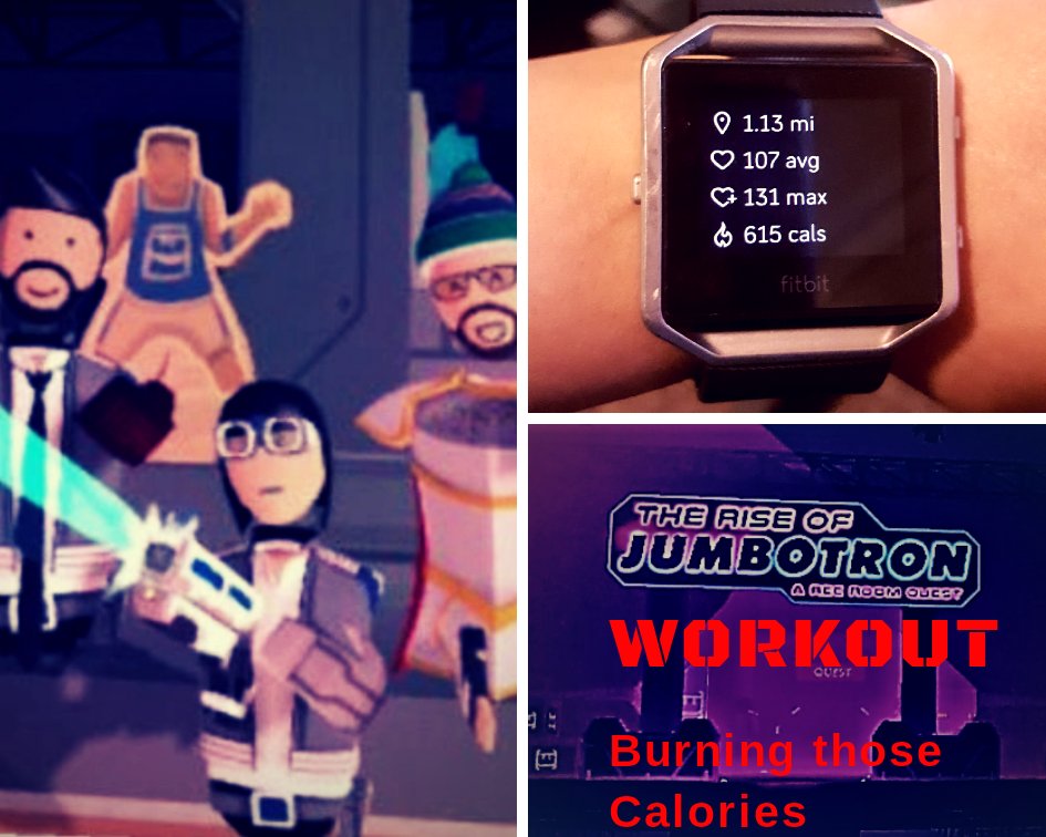 WinterzeroG's tweet photo. In my mission to get cool @recroom gear... I've found it to be a great way to burn calories. I burn more than 600 calories in a 2 hour period! Amazing! #RecRoomWorkout #JumbotronWorkout #workoutmotivation #RecRoomFamily #HardCoreMom 
@Red_Drummer_ https://t.co/qoknpbfcTl