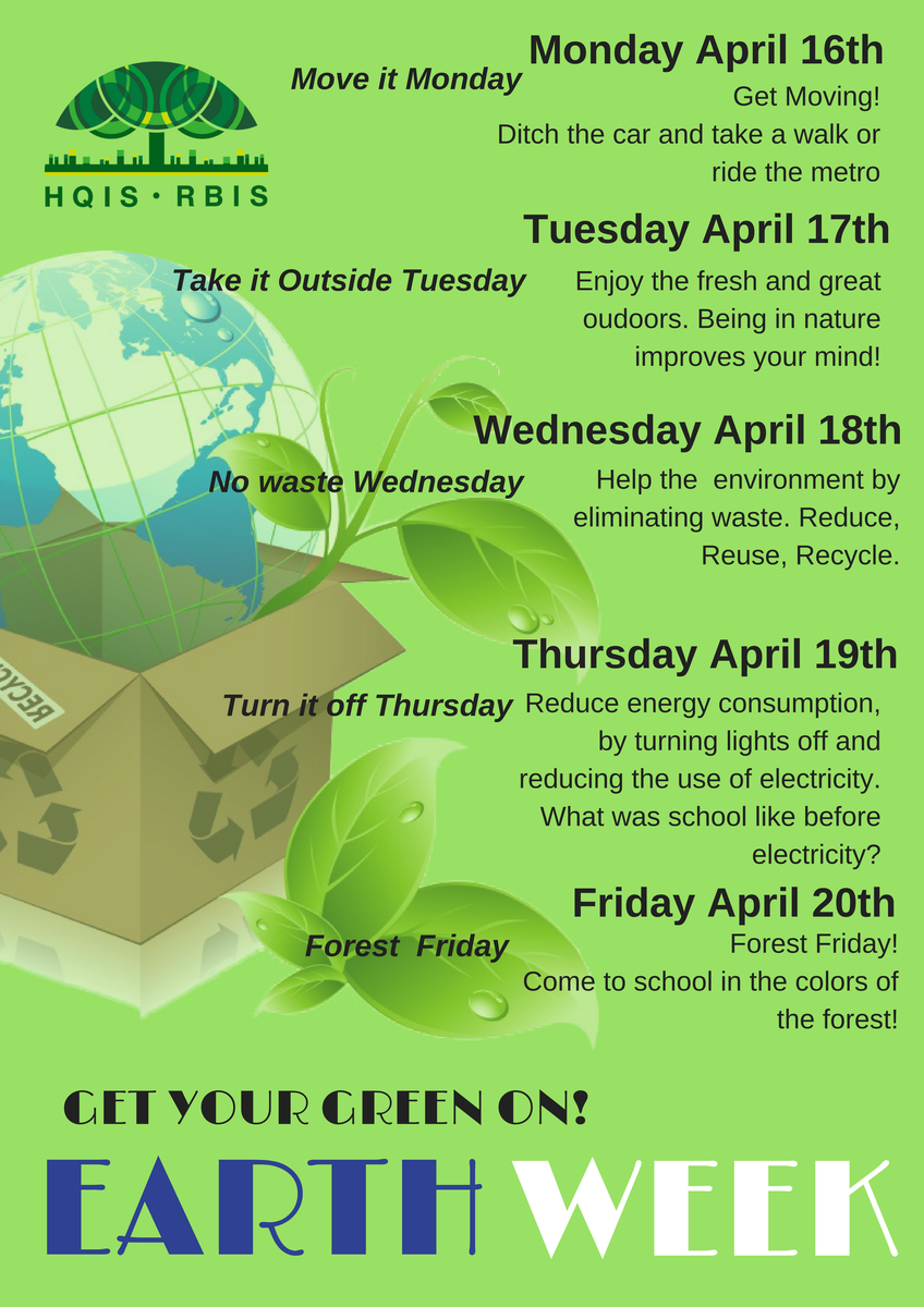 hqisrbis's tweet photo. #EarthWeek starts today at HQIS! These are things everyone can do, join us! #earthday #environmentalism #greenliving #greenlife #renewability #HQIS #shanghai #3rs https://t.co/6igcLfi0mA