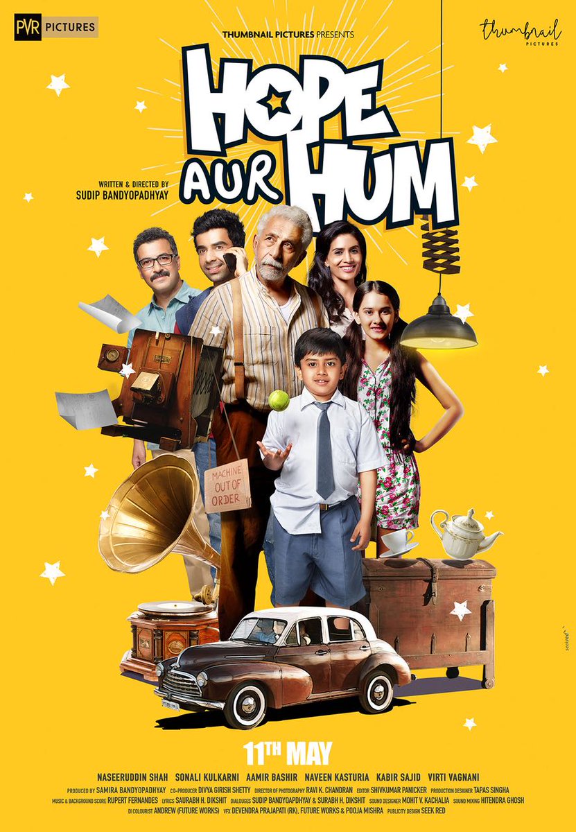 Check out the first poster of #HopeAurHum starring #NaseeruddinShah, @sonalikulkarni, @nouwwwin, #AmirBashir & #KabirSheikh. Written & directed by @aamisudip the movie releases on 11th May.
#ThumbnailPictures #PVRPictures @samira_yay