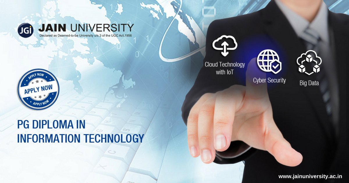 JainDeemedtbUnv's tweet photo. Jain University is launching the Post Graduate Diploma - Information Technology (PGDIT) weekend course with the specializations in Big Data, Cloud Technology with IoT, and Cyber Security.

Apply now!

https://t.co/3FAhIjQLMc

#JainUniversity #PGDITPrograms #LearnForSuccess https://t.co/sClhlUgZz6