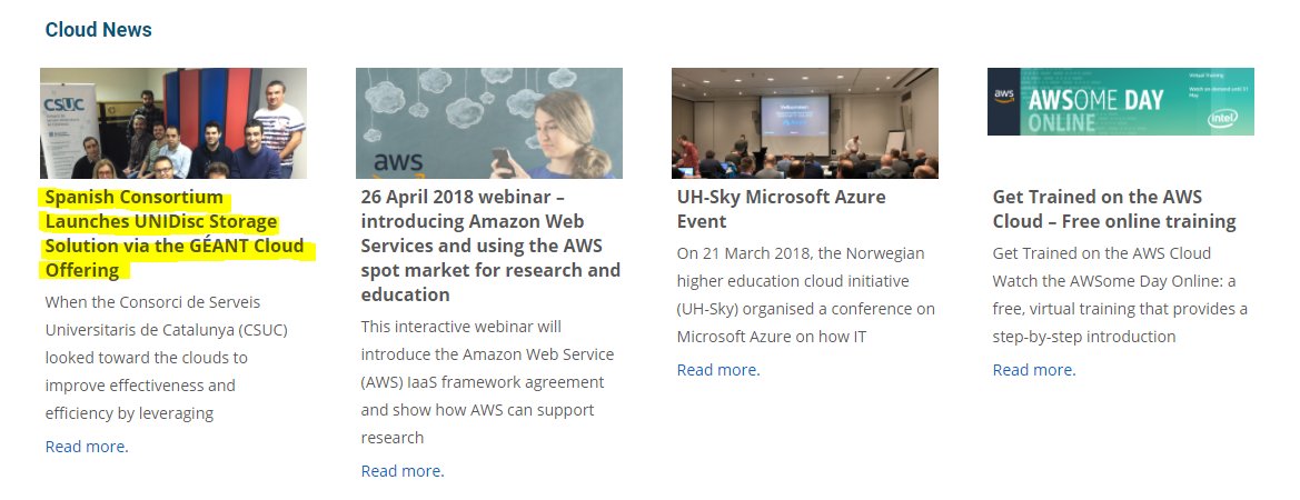 CSUC_info's tweet image. 📢 Sortim al web de GÉANT Cloud Services amb el nou servei d'emmagatzematge al núvol #UNIDisc. Llegeix-ne la notícia sencera en aquest enllaç 👉🏻 bit.ly/2H3raAl #CloudStorage @GEANTnews @ownCloud