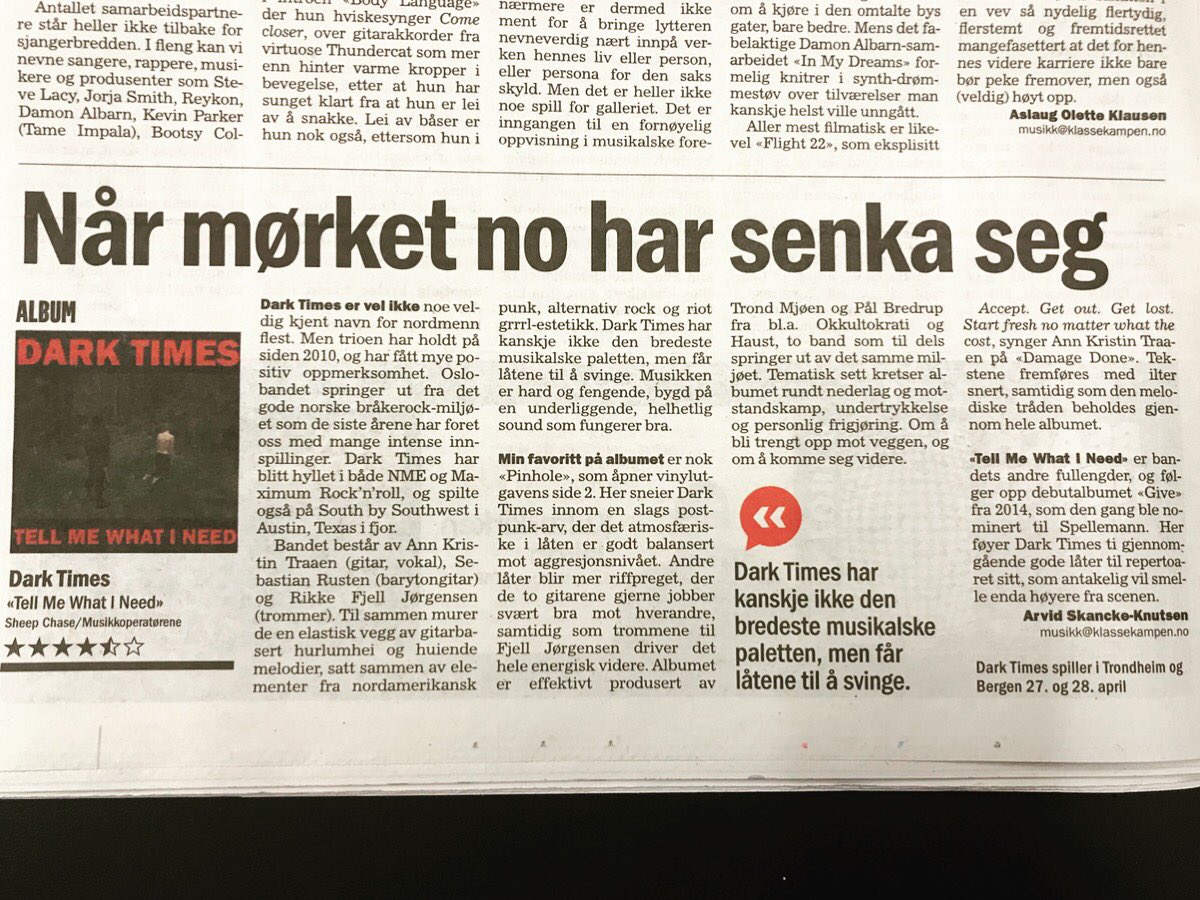 DarkTimesOslo's tweet photo. Våknet opp til en fin og utelukkende positiv anmeldelse fra @Musikkmagasinet 🤩💥👇 https://t.co/ss4nRiu4Pi