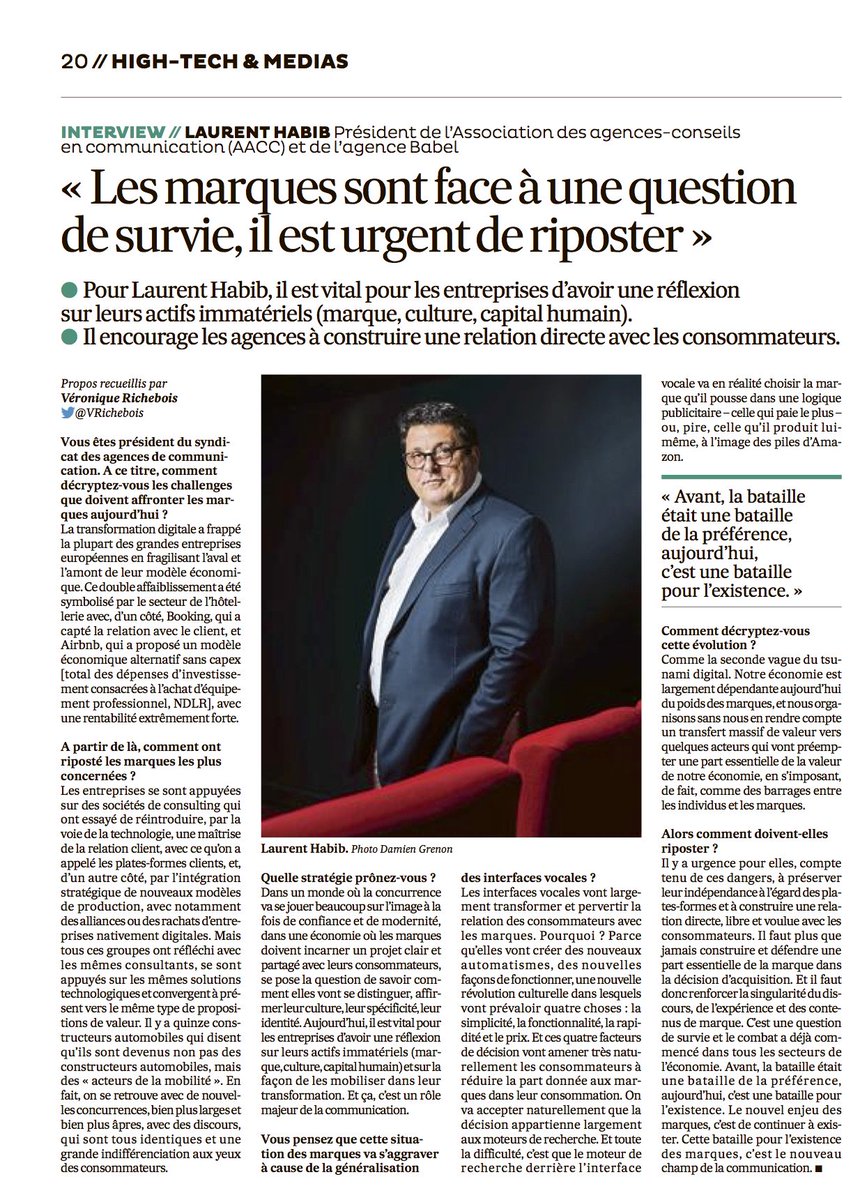 AACClive's tweet photo. « Les marques sont face à une question de survie, il est urgent de riposter », interview de @LaurentHabib1, Président de l'@AACClive et de l'@agencebabel dans @LesEchos @VRichebois https://t.co/QC5yYxJchp https://t.co/aqbDlzd87e