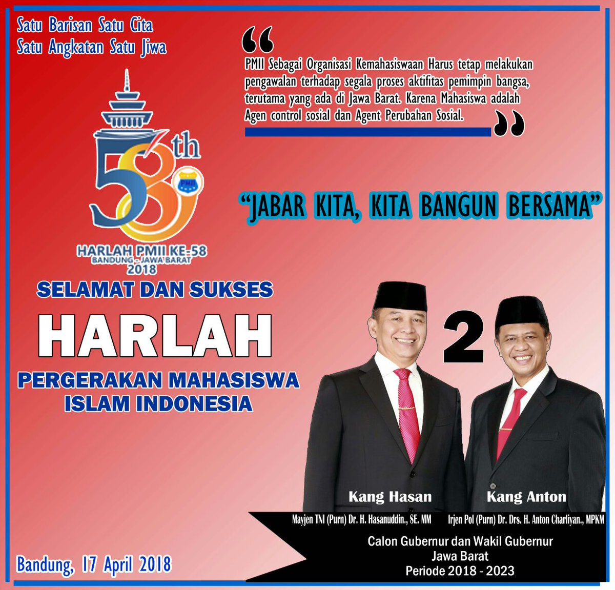 kang_anwar11's tweet photo. Selamat dan sukses Harlah Pmii Ke-58 Tahun.
@jabarhasanah @hasanah_jabar @tbhasanuddin @AntonCharlian @pdip_kabbekasi #hasanah #hasanahmenang #pdiperjuangankabbekasi https://t.co/7fYBuejUu8