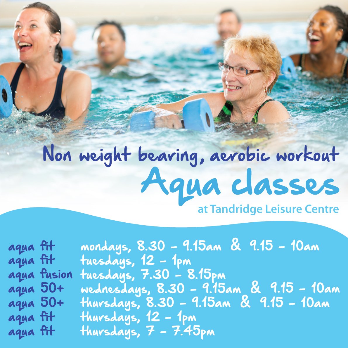 Join us for Aqua classes at Tandridge Leisure Centre - improve your strength and fitness with these fun, water-aerobic exercise classes! Call 01883 716717 (option 1) for more info or to book #aquaaerobics #exercise #fitness #getactive #healthylifestyle #mondaymotivation