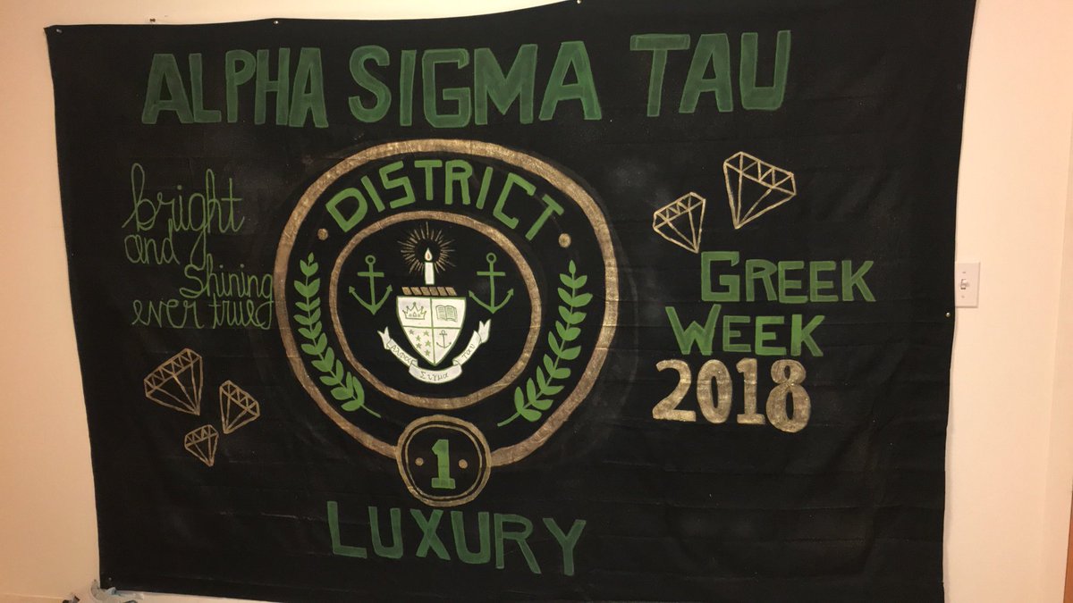 Fairmont_AST_'s tweet photo. Greek week starts today with banner hanging completed at 8am! Tribute introduction and chariot displays are at 12:30 and basketball is tonight at 7:30! Come show your support to the sisters of AST 🤗 https://t.co/B6ZGyydMu4
