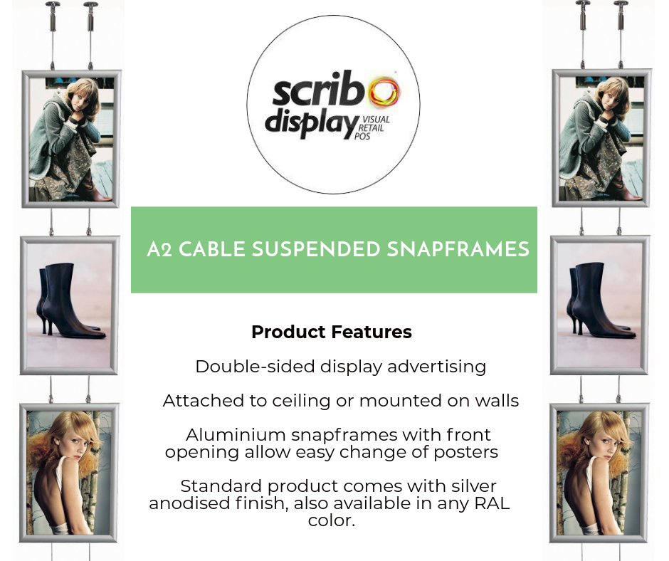 DisplayPortable's tweet photo. Get your promotional material showcased in style with Cable #snapframes!
Scribo display offers a double-sided poster display that can be easily suspended to ceilings &amp; walls.
Buy now!!
Visit: https://t.co/ArcNTwFwfQ
#TradeExhibitionDisplays #FabricDisplays #Tensionfabricdisplays https://t.co/ccNrvRdsjO