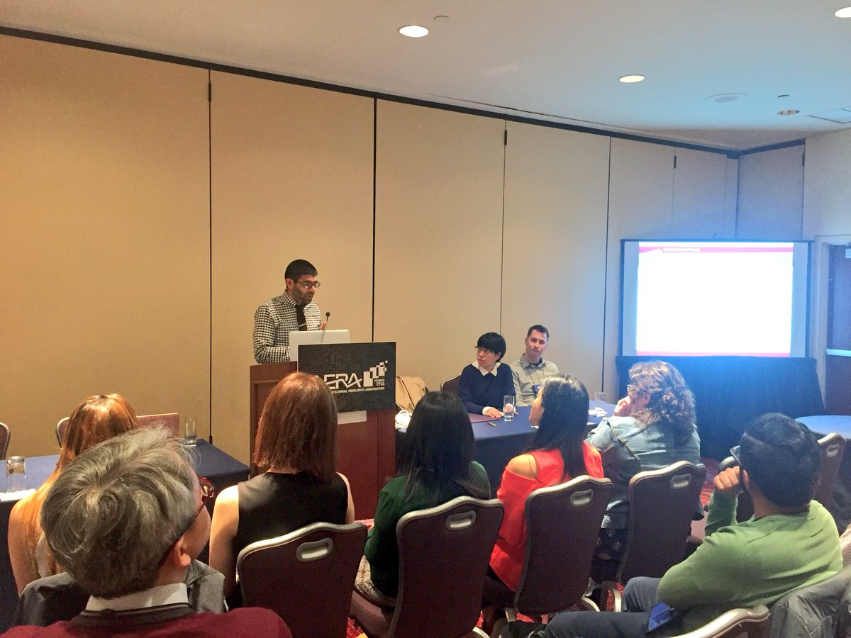 AERADesignSIG's tweet photo. Snapshots 📸 from the @AERADesignSIG business meeting featuring @graydesign (SIG Chair), @andrewatawfik (Program Chair), @eromerohall (Communication Office), Min Kui Kim (Treasurer) and our graduate student panelist: @tugcealdemirpsu @Begumsacak @boulded and others #AERA18 https://t.co/ZxlJxYADVK