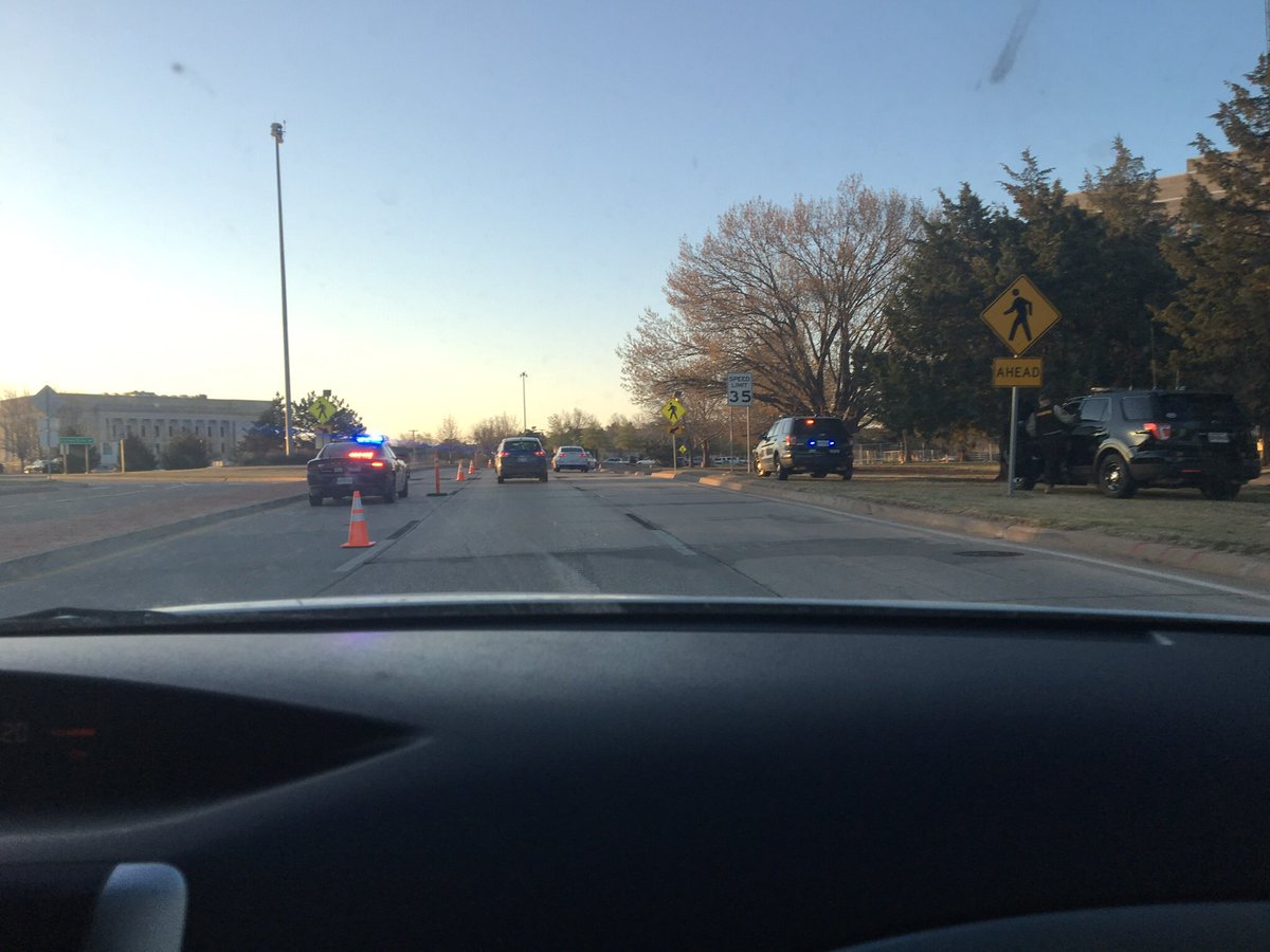 ShardaaGrayTV's tweet photo. One lane has been blocked on Lincoln Blvd. near the capitol, just like the past two weeks during the #OklahomaTeachersWalkout. A couple of @OHPtraffic troopers are back at the capitol. #WalkoutWatch https://t.co/ja5YHKp4oO