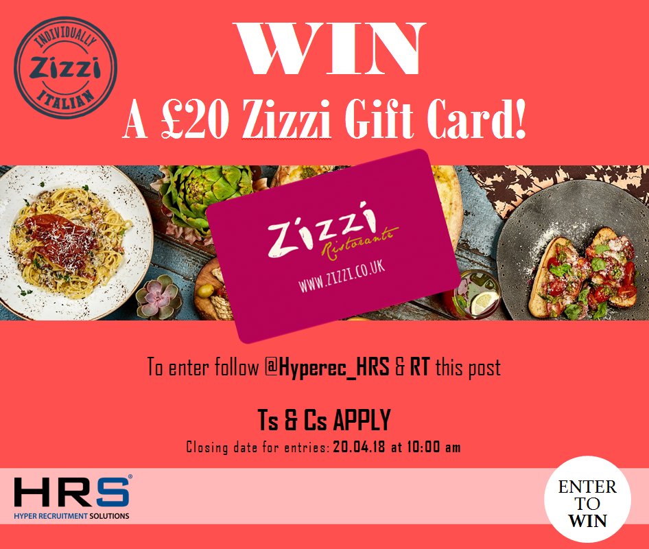 Hyperec_HRS's tweet image. #Competition #giveaway #WIN a £20 Zizzi Gift Card! To be in with a chance, just RT and follow @Hyperec_HRS #pizza #pasta #food