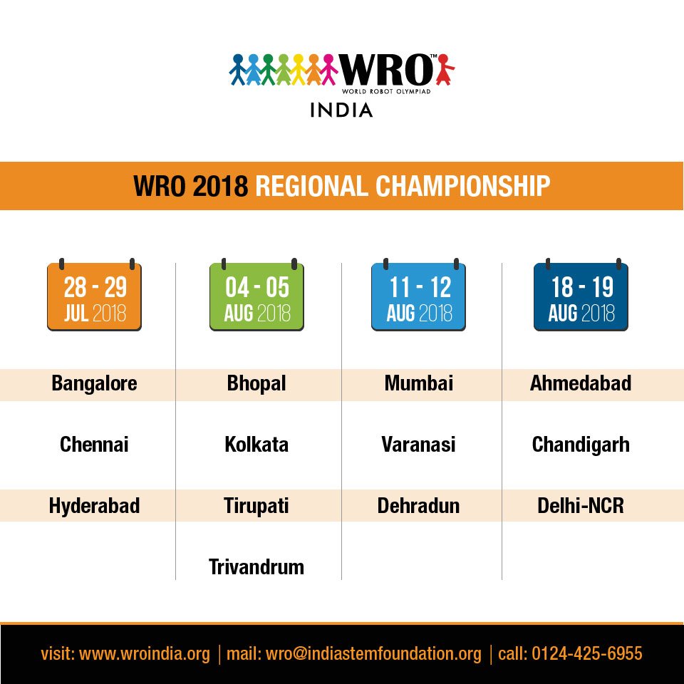 IndiaSTEM's tweet photo. Check out the dates and Regions of World Robot Olympiad India Regionals! 
Have you registered for India's largest robotics competition yet?
Register now: https://t.co/8bxIDXIFQJ
#WROIndia https://t.co/NOYYjp0DvC