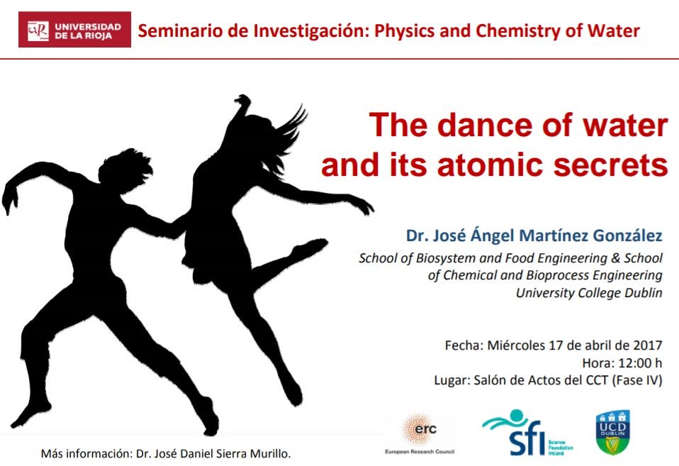 jomartg_'s tweet photo. Could water dance?, Could we understand its dance steps?...
Tomorrow at @unirioja, #BioWaterERC talk: The dance of water and its atomic secrets. https://t.co/puq5YQ10n4