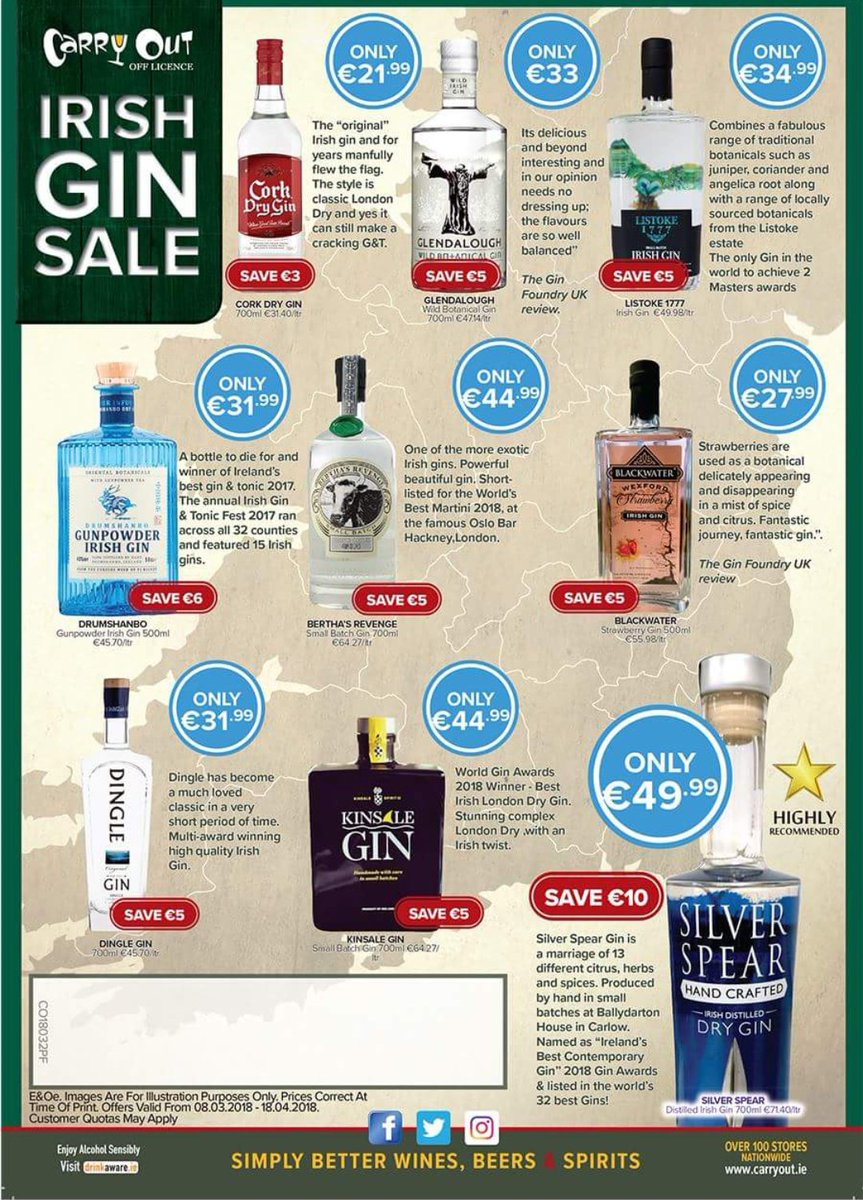 no21dungarvan's tweet photo. #Gin is flavour of the week here at @CarryOutIre.

Old favourites and plenty of #Irish local indigenous brands to suit all palates.

@KinsaleGin @ThinGin1 @blackwatergin @DingleWhiskey @SilverSpearGin @GlendaloughDist @listokedistill @berthasrevenge @SHEDDISTILLERY #CorkDryGin https://t.co/y1eUXNtAs8