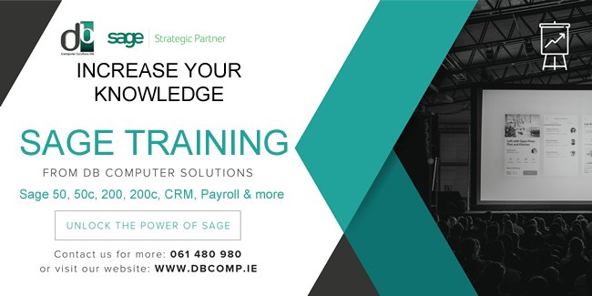 DB_Comp's tweet photo. If you use a #SageSolution INCREASE YOUR KNOWLEDGE with SAGE #Training FROM @DB_Comp . Phone 061 480 980 or email info@dbcomp.ie for more information https://t.co/VKDrZ0eaUy https://t.co/yXMErJ0dOa