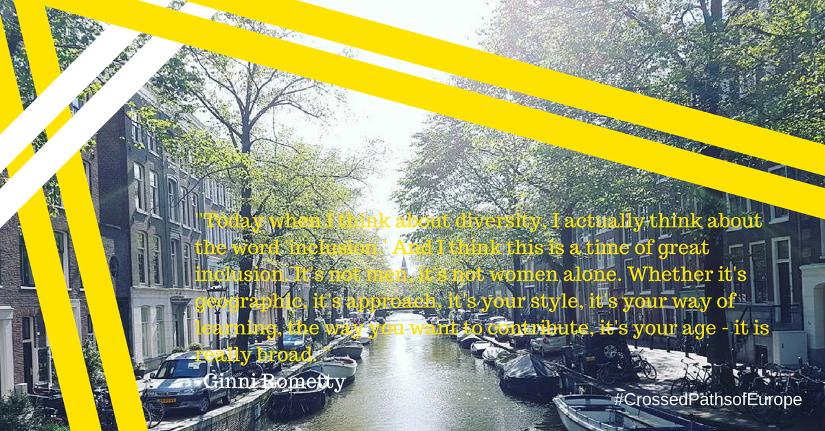 crossedpathsEU's tweet photo. ''Today when I think about #diversity, I actually think about the word '#inclusion.' And I think this is a time of #great inclusion. ''-Ginni Rometty
#CrossedPathsofEurope https://t.co/2jnOva5uGC