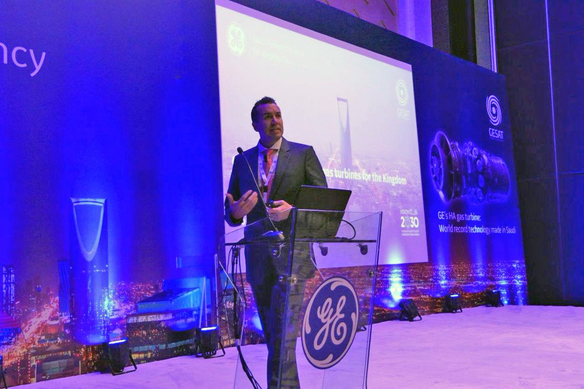 gevernova_ksa's tweet photo. @TimIori explains how #GE &amp; Dussur are strengthening the #PowerSector manufacturing ecosystem in #KSA through GESAT, a #BrilliantFactory in #KSA &amp; the only facility to manufacture hot gas path components for heavy duty #GasTurbines in the region. #PoweringForward https://t.co/QKxqvOwJka