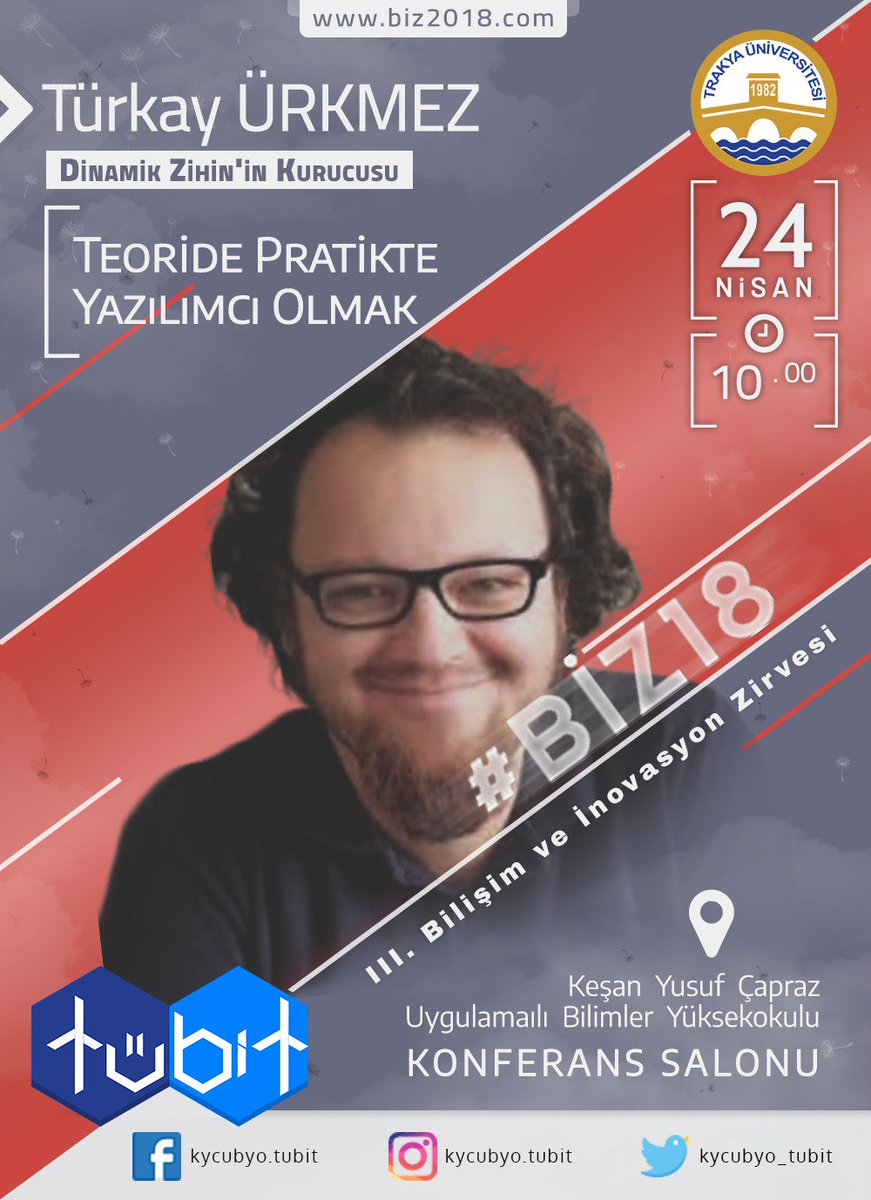 kycubyo_tubit's tweet photo. 📣📣Etkinlik Günümüze Çok Az Kaldı! Sektörün ileri gelen firmalarıyla öğrencilerimizi buluşturacağımız etkinliğimizde 24 Nisan Salı günü Dinamik Zihin Kurucusu TÜRKAY ÜRKMEZ sizlerle! 
Bizi takip etmeyi unutmayın ✌
#tübit #Biz18 #bilişimzirvesi https://t.co/9xBJ0BmEDC