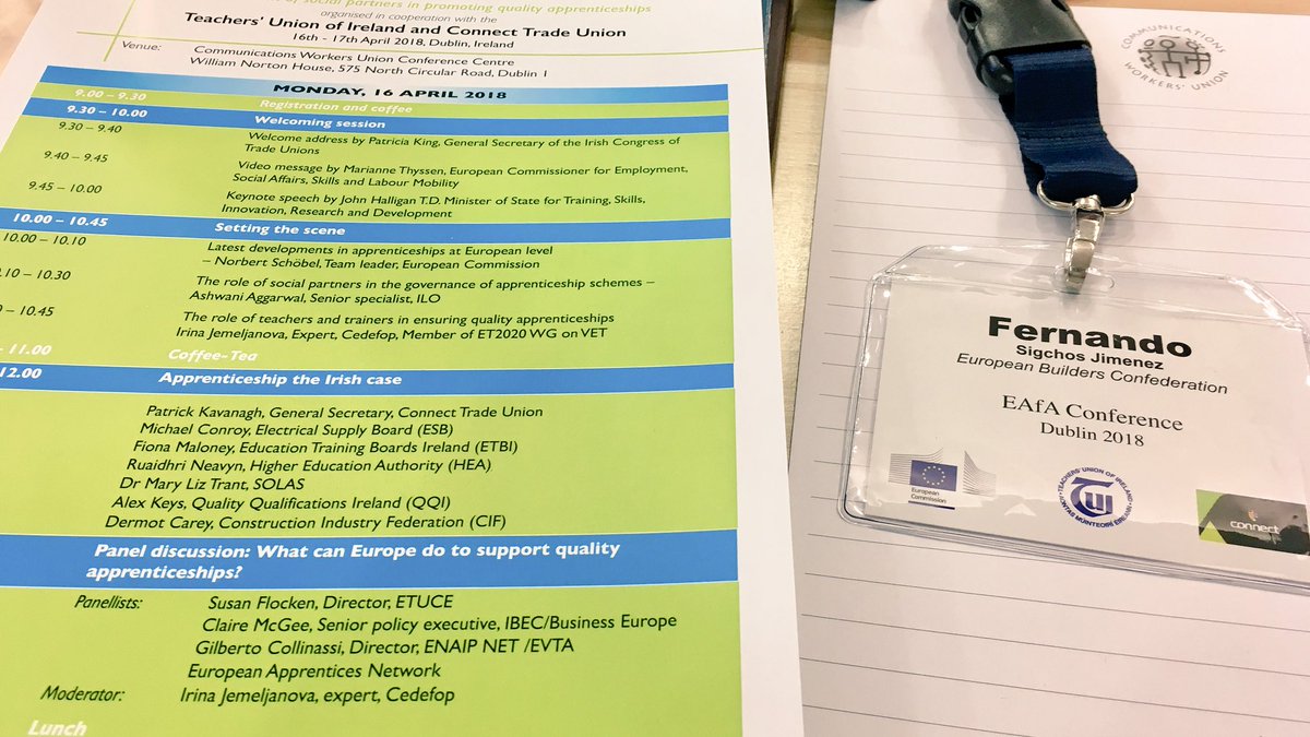 FernandoSigchos's tweet photo. The #Dublin meeting of the 🇪🇺 Alliance for #Apprenticeships #EAfA #EUappren has started❗️
We are going to learn about the 🇮🇪 VET system & discuss the involvement of #socialpartners in promoting quality apprenticeships https://t.co/ynIfR7Vh15