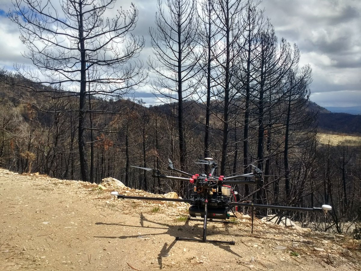 DroneVision_'s tweet photo. De la mano de la Facultad de Ciencias Ambientales de la Universidad de Castilla la Mancha, hemos realizado una serie vuelos #LIDAR sobre un incendio  forestal en la en la Sierra de Albacete.
Siendo la primera empresa en utilizar el sistema #LidarPod embarcado en un #RPAS https://t.co/zDNW0pqV8h