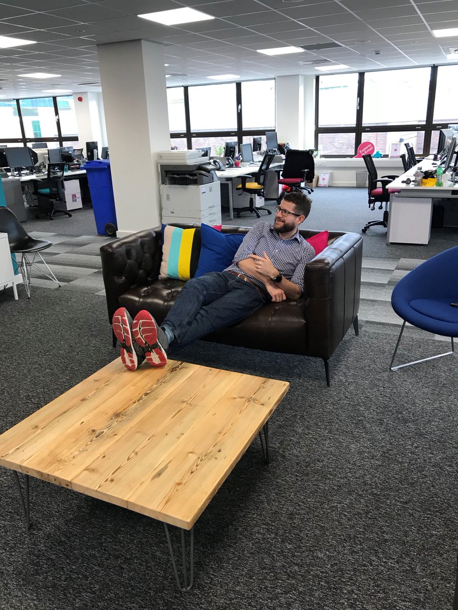 nik_dvm's tweet photo. Fabulous new coffee table for the new @CommCorp office made by own very own Stephen Wilson!  Matt Offer tests out the new piece 🤣 https://t.co/XTxA08LRgU