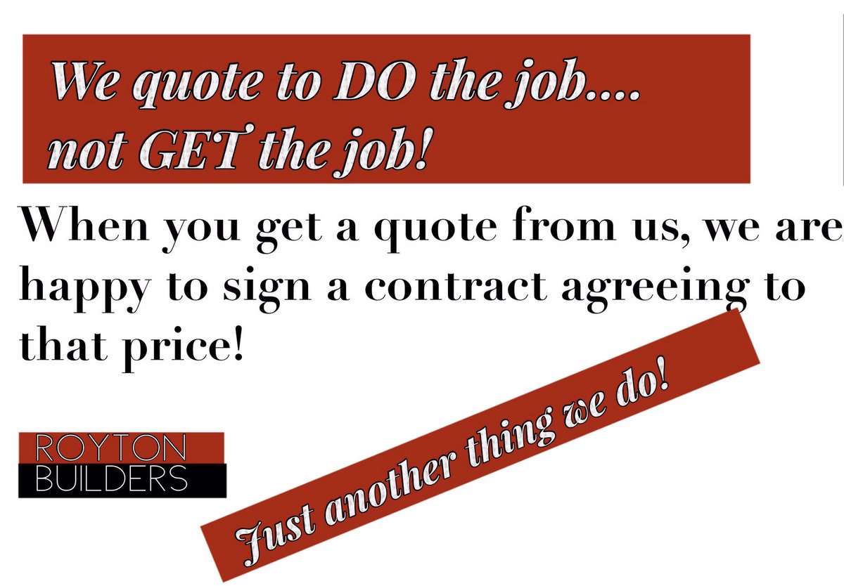 roytonbuilders's tweet photo. With over 35 years experience, we know our business,we are confident with our pricing,we do the job once and right! #willyourbuilderdothat? https://t.co/zwtt4TCFDo