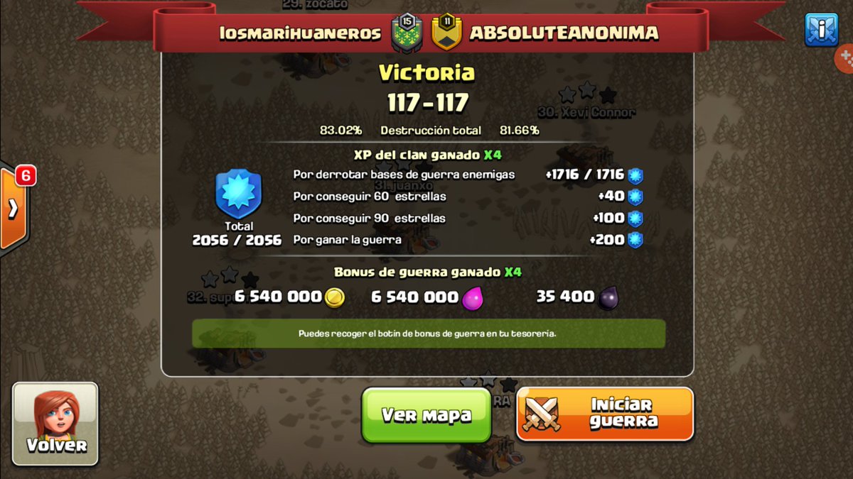 Guerra de 50vs50,evento x4,plenos..porcentaje..100 ataques...guerraza de los dos clanes,al final ganamos por la yerba que nos dió mucha fuerza y moral !! Agradecimiento a la cantera por subir ayudarnos en esta preciosa guerra,sois grandes !! Marihuaneros 100%100💪💪😄🍁🍁🍁