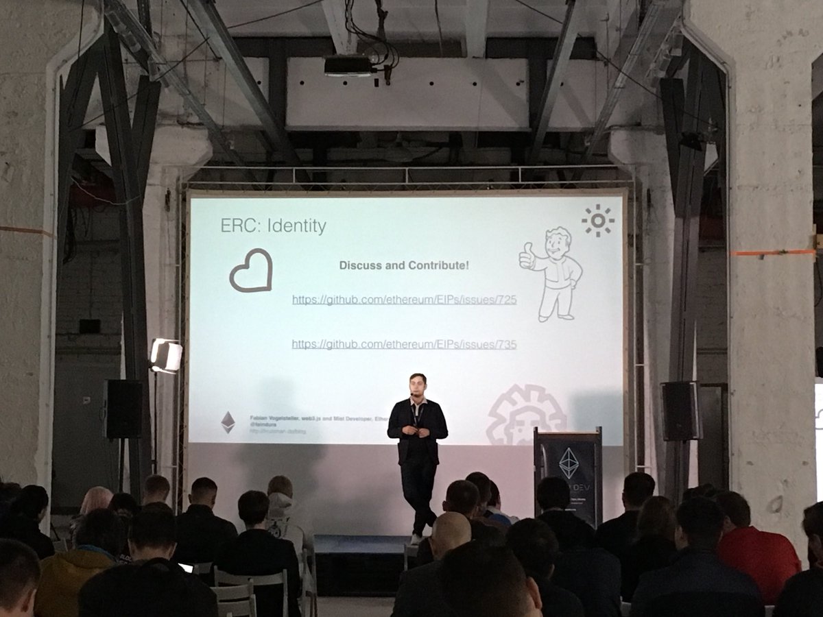 dapp_dev's tweet image. Transactions and love. 
Fabian Vogelsteller 
Lead ĐApp Developer at the Ethereum Project is speaking about ERC: Identity #725
#dappdevconf 
@feindura