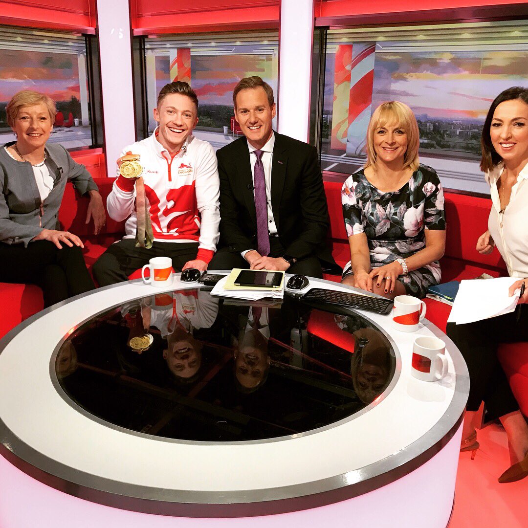 BBCBreakfast's tweet photo. Just look at that medal collection! Great to be joined by @NileMW today chatting all things #cg2018 #CWG2018 #wilsonators https://t.co/4k57eCiS8p
