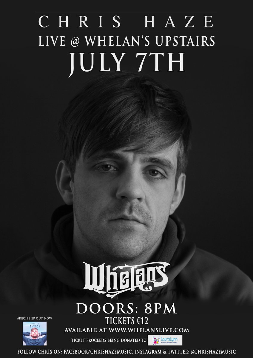 chrishazemusic's tweet photo. If you missed the news..
You can catch me playing @WhelansLive, July 7th!!! 
All proceeds going to the amazing @LauraLynnHouse – Ireland’s Children’s Hospice! Tickets Available Here: https://t.co/3bsdG9Fchi 
Can't wait to see you there! 🙏🏻❤️ X https://t.co/f4tVx62D8F